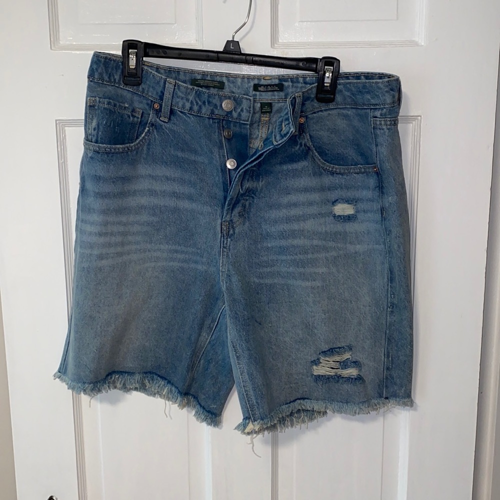 Womens High Rise Wide Leg Bermuda Jean Shorts - Wild Fable, Medium Wash size L